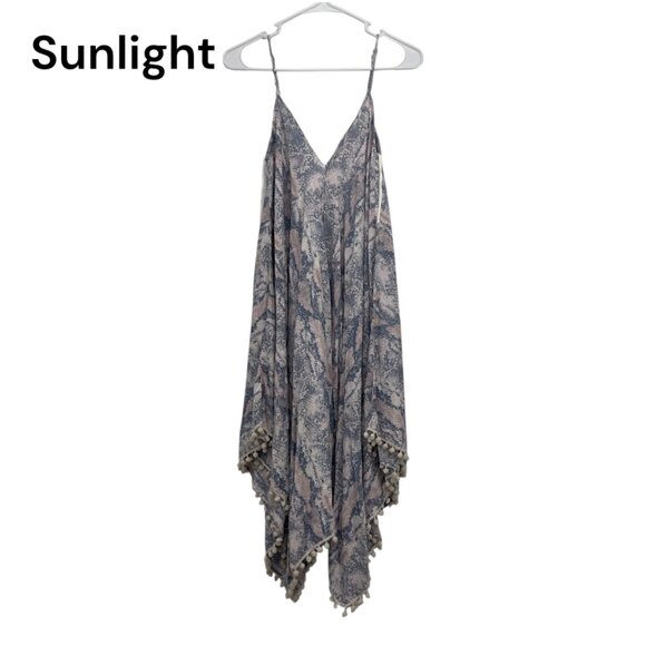 GOA Beachwear By Japna Boho-Style Snake Print Dress Spaghetti Strap Pom-pom Hem - Picture 1 of 7